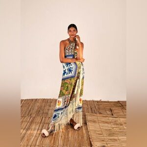 NWT FARM Rio Mixed Scarves Crossed Front Maxi Dress- size: L